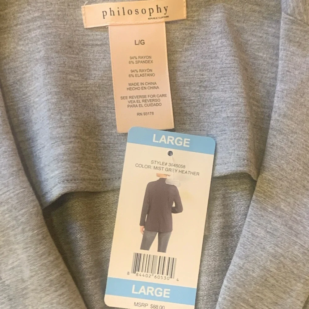 Philosophy NWT jacket blazer Large Mist Grey Heather one button front po…